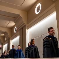 Faculty lining up during ceremony